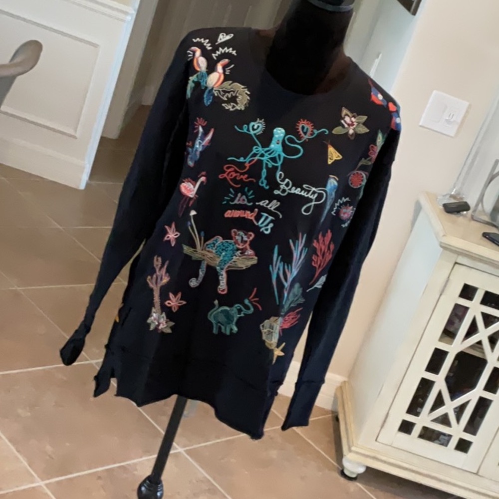 Johnny Was Black Embroidered Top
